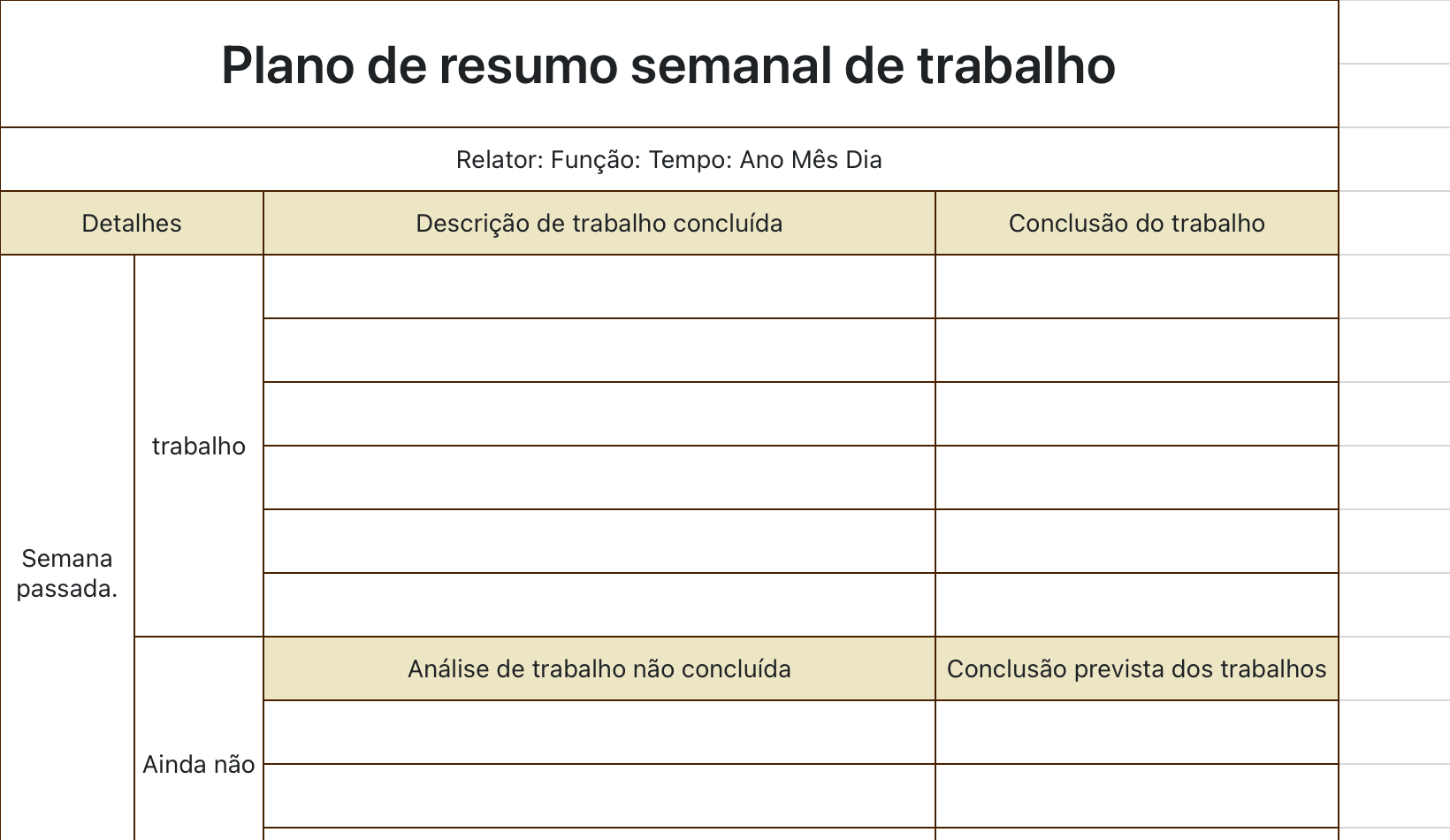 Plano de trabalho semanal conciso